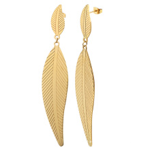 Stainless Steel Gold Plated Long Leaf Charm Dangle Earrings For Women Girls